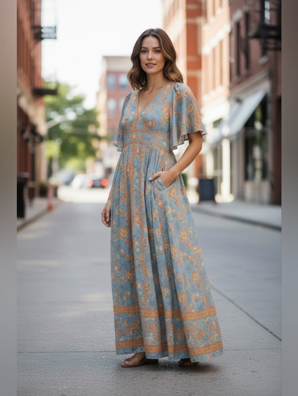 Baltic Born Blue and Gold Floral Maxi Dress